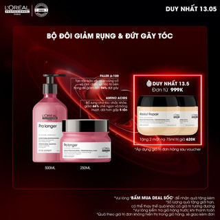 Combo Gội 500ml & Dầu Hấp 250ml giúp tóc chắc khỏe, giảm đứt gãy, dài hơn L'Oréal Professionnel Serie Expert Pro Longer