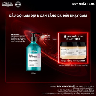 Dầu gội dưỡng tóc dịu nhẹ giúp cân bằng da đầu L'Oréal Professionnel Scalp Advanced 500ml - Dành cho da đầu nhạy cảm