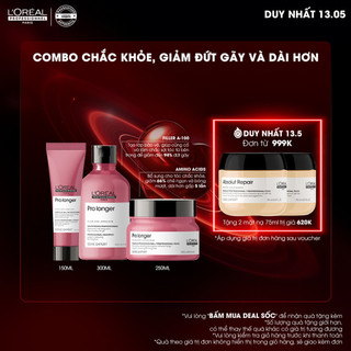 Combo Gội 300ml, Dầu Hấp 250ml và Kem Dưỡng 150ml giảm gãy rụng L'Oréal Professionnel Serie Expert Pro Longer