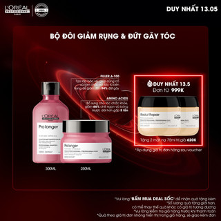 Combo Gội 300ml & Dầu hấp 250ml giúp tóc chắc khỏe, giảm đứt gãy, dài hơn L'Oréal Professionnel Serie Expert Pro Longer