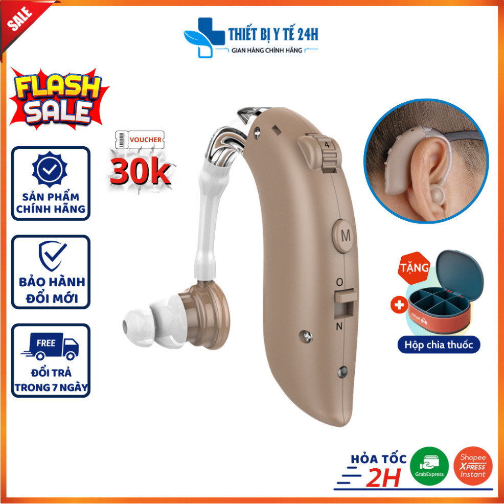 Tai nghe trợ thính không dây GOODMI GM-105E [ BẢO HÀNH 24 THÁNG ], Máy trợ thính đeo vành tai cho người già