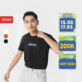 Áo phông nam CANIFA cotton 100% cổ tròn tay cộc kiểu dáng basic in chữ nhiều màu đen xám - 8TS22S013