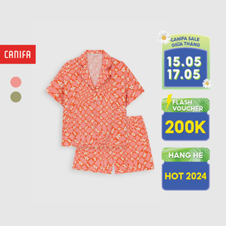 Bộ quần áo pijama nữ CANIFA chất liệu 100% viscose, áo tay cộc, quần soóc cạp chun 6LS23S012