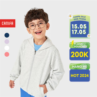 Áo khoác nỉ unisex trẻ em CANIFA có mũ dài tay bo gấu kéo khóa 3OT22W005