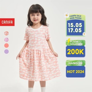 Váy liền bé gái CANIFA đầm thun dáng suông cộc tay có hình in 1DS24S001