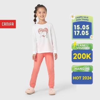 Bộ đồ bé gái CANIFA áo thun dài tay phối quần khác màu 1LS22W029