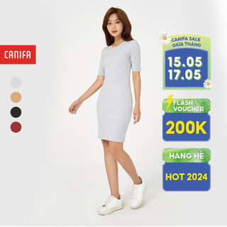 Váy liền nữ CANIFA chất liệu cotton co giãn, cổ tròn tay cộc, dáng ôm 6DS22W005