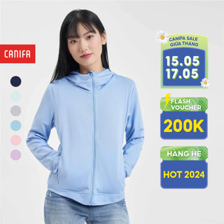 Áo khoác chống nắng nữ CANIFA có mũ, kéo khoá, túi 2 bên chất liệu polyester mẫu mới 2024 6OT24S002