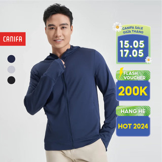 Áo chống nắng nam CANIFA chất liệu polyester co giãn có mũ kéo khoá bản cải tiến 2024 8OT24S001