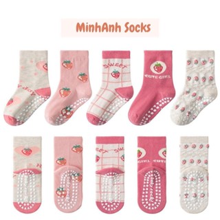 (Set 5 Đôi ) Tất Chống Trượt Cho Bé Gái Hãng Minlliu Tất Trẻ Em Đế Silicon Vớ Chống Trơn 1-8 Tuổi