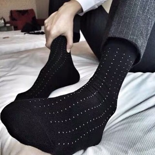Tất/ vớ nam đen trơn cổ cao hoạ tiết chấm bi dùng cho công sở đi giày tây, cotton mềm mại thoáng khí