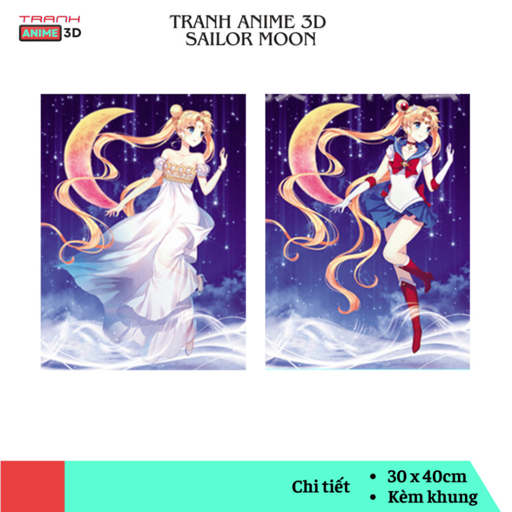Tranh 3D Tranh Anime Sailor Moon - Tranh 3D Anime Thủy Thủ Mặt Trăng biến hình, nhân vật Usagi Trang