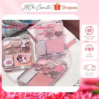 Bảng mắt Gogo tales trái tim , phấn mắt 8 ô màu ,có nhũ highlight kèm má hồng 3 in 1  GOGOTALES kèm sticker