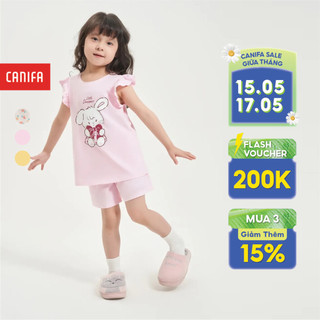 Bộ quần áo bé gái CANIFA đồ mặc nhà áo không tay nhún bè quần đùi chất liệu cotton 1LS24S003