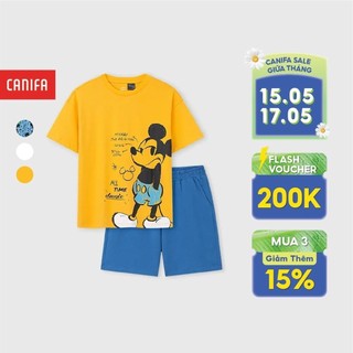 Bộ quần áo bé trai CANIFA bộ mặc nhà áo thun cộc tay quần đùi cạp chun chất cotton 2ST24S007
