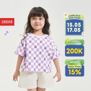 Áo phông bé gái CANIFA áo thun cộc tay chất liệu cotton dáng rộng in hình Mickey 1TS24S014
