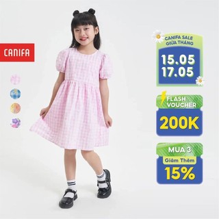 Váy liền bé gái CANIFA đầm babydoll dáng xòe họa tiết caro 1DS24S011