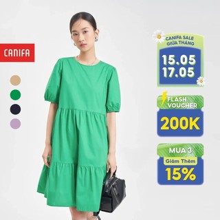 Váy liền nữ CANIFA đầm dáng suông cổ tròn ngắn tay chất liệu cotton 6DS24S013