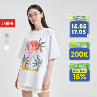Áo phông nữ CANIFA áo thun cộc tay chất liệu cotton có in hình 6TS24S021