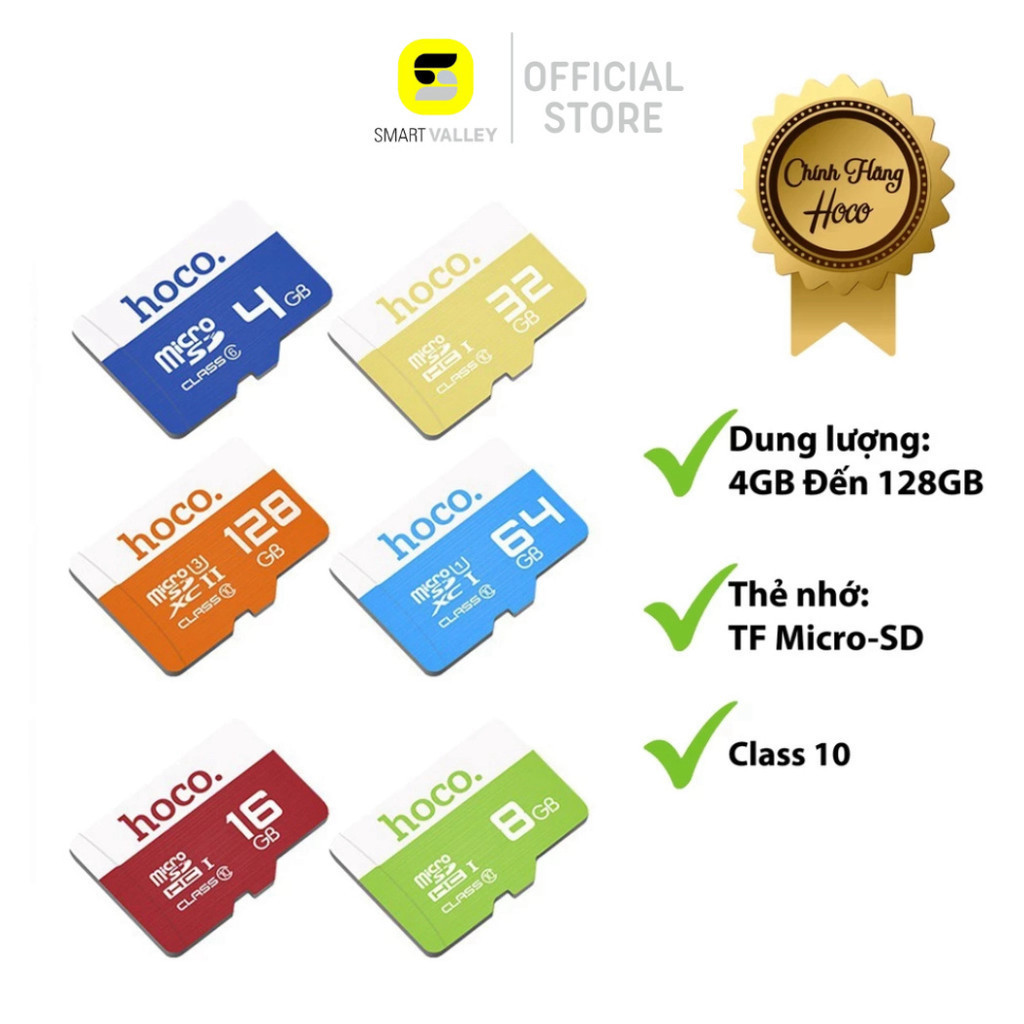 Thẻ Nhớ Micro SD Hoco Cho Điện Thoại, Máy Tính 4GB/8GB/16GB/32GB/64GB/128GB/256G Class 10 - Hàng Chính Hãng.
