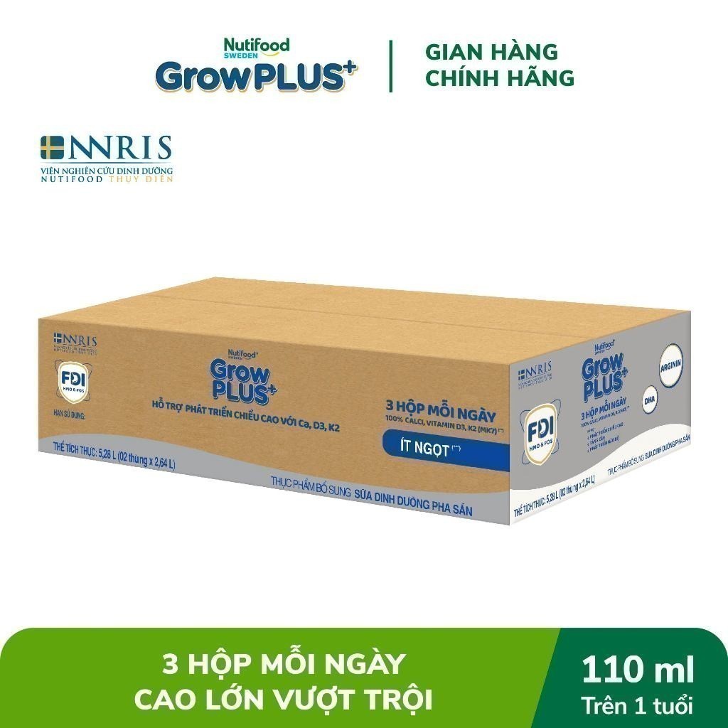 Combo 2 Thùng 24 Hộp Sữa Bột Pha Sẵn Nutifood Sweden GrowPLUS+ Cao lớn vượt trội hộp 110 ml