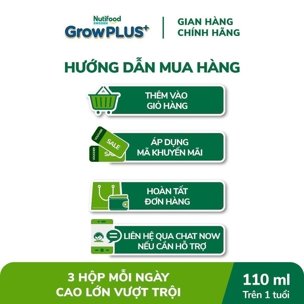 Combo 2 Thùng 24 Hộp Sữa Bột Pha Sẵn Nutifood Sweden GrowPLUS+ Cao lớn vượt trội hộp 110 ml