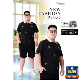 Áo thun POLO Nam Bigsize 80-140kg AKYOO Cao Cấp Cotton Co Giãn, Thâm Hút Mồ Hôi, Áo Polo Bigsize - PL DEN V TAY