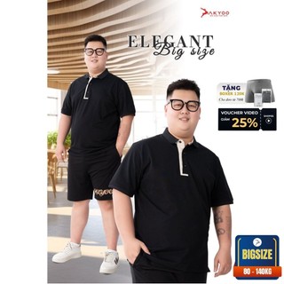 Áo Polo Bigsize 80-140KG AKYOO Cao Cấp Cotton Co Giãn, Thâm Hút Mồ Hôi, Áo Polo Bigsize - PL DEN IN CHU
