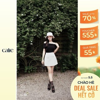 Chân váy nữ CALIE dáng A  tà lệch đính cúc CA129