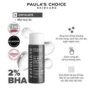  Tẩy tế bào chết mặt BHA PAULA 'S CHOICE 2% SKIN PERFECTING Liquid Exfoliant giảm mụn se khít lỗ chân lông chính hãng 