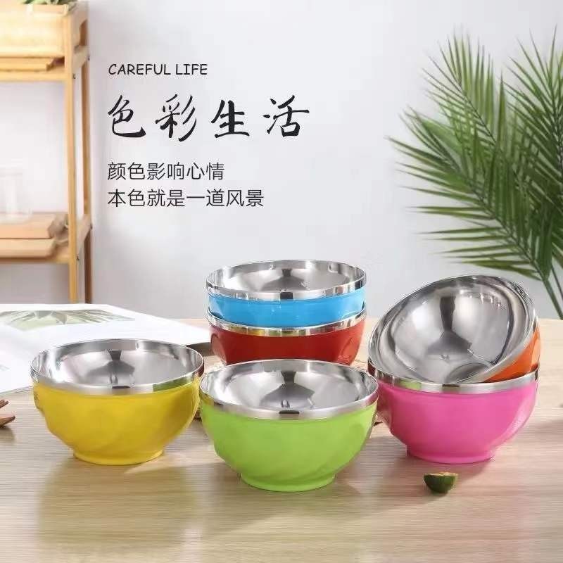 Bát Cơm Inox Tô Màu Bát Mì Cỡ Lớn Cách Nhiệt Hai Lớp Chống Bỏng, Chống Rơi Dày, Bát Hoa Huệ Gia Dụng Đa Quy Cách