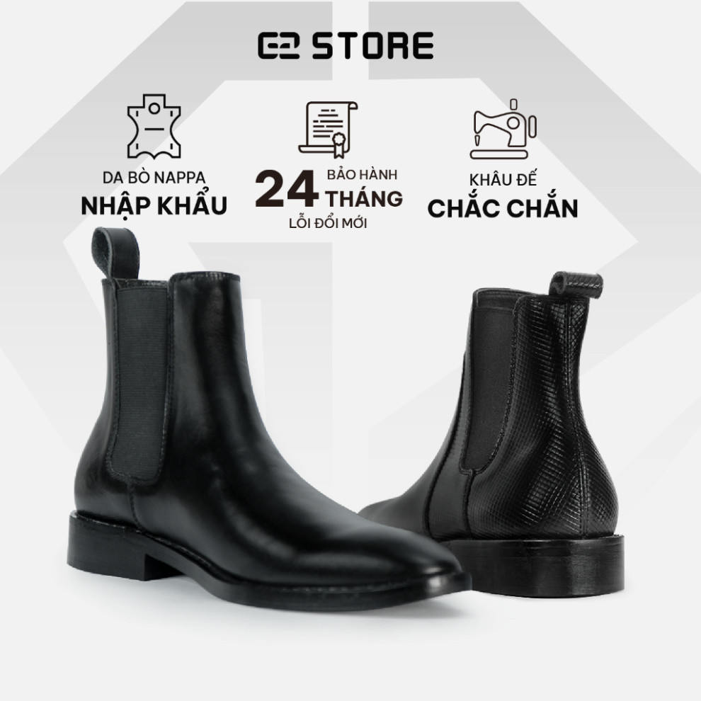 Chelsea boot G2 kiểu giày tây nam công sở trẻ trung cổ cao làm từ da bò nappa cao cấp đế độn bằng gỗ tăng chiều cao - Hà