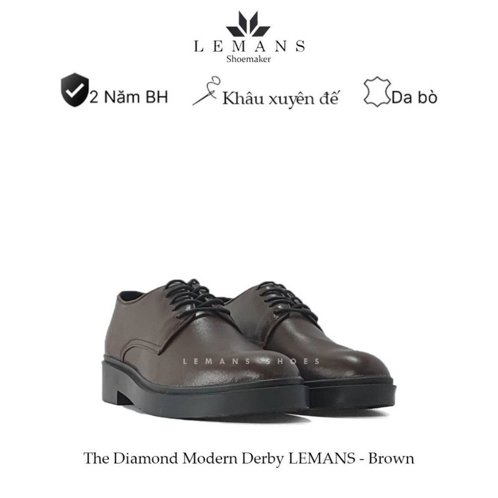 Giày tây Modern Derby Brown - LEMANS, da bò nguyên tấm, đế tăng chiều cao 4cm, bảo hành chính hãng 24 tháng - Hàng mới v