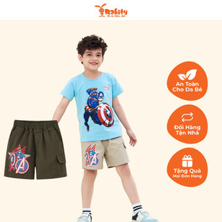 Quần short kaki Captain America bé trai Rabity, quần sooc siêu nhân cho bé trai đi học năng động 5800