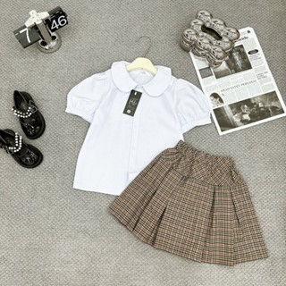 Set Chân Váy Kẻ Áo Sơ Mi Trắng Cổ Sen Bé Gái HT Dành Cho Học Sinh Tiểu Học Chất Vải Cao Cấp