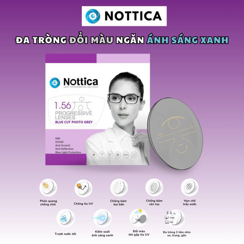 Tròng kính đa tròng đổi màu lọc ánh sáng xanh Nottica INLOOK EYEWEAR