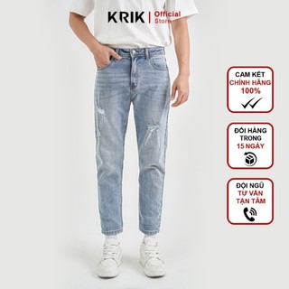 Quần Jean Nam Local Brand KRIK Form Baggy Chất Liệu Cao Cấp Màu Xanh Rách Xước Cá Tính QJ6023