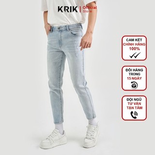 Quần Jean Nam Local Brand KRIK Form Slimfit Ống Côn Dáng Đứng Chất Liệu Cao Cấp Xanh Xước QJ6026