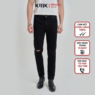 Quần Jean Nam Local Brand KRIK Form Slimfit Chất Liệu Cao Cấp Màu Đen Rách Gối QJ6028