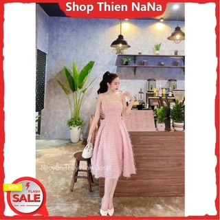 -25% Đầm lông vũ 2 dây có mút ngực xinh đẹp đi tiệc váy xoè maxi nhiều màu