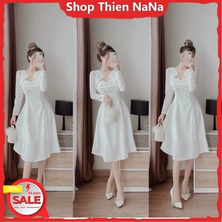 -25% Đầm xinh đẹp đi chơi chất voan 2 dây kèm áo khoác gân tăm tay dài dễ thương màu trắng