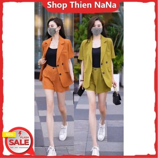 -25% set vest đùi xinh đẹp công sở chất mango kèm lót thun gân phối quần đùi short khoá kéo