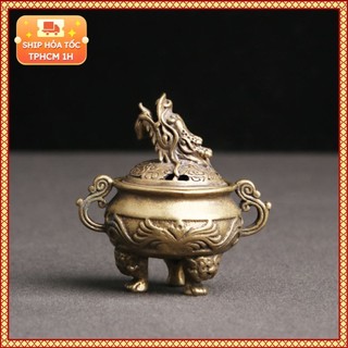Tượng Nhỏ Bằng Đồng Kiểu Dáng Lư Hương Rồng 3 Chân (Kích Thước: 5.2cm x 5.0cm)