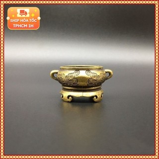 Tượng Nhỏ Bằng Đồng Kiểu Dáng Lư Hương 4 Chân Hoa Sen (Kích Thước: 2 x 3.8cm)