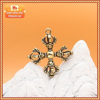Tượng Nhỏ Bằng Đồng Kiểu Dáng Hình Chày Kim Cang Chữ Thập (Kích Thước: 4.3cm x 4.1cm)