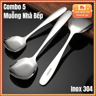 Combo 5 Thìa (Muỗng) Ăn Cơm Đầu Vuông Inox 304 - An Toàn - Hàng Đúng Chuẩn Inox 304