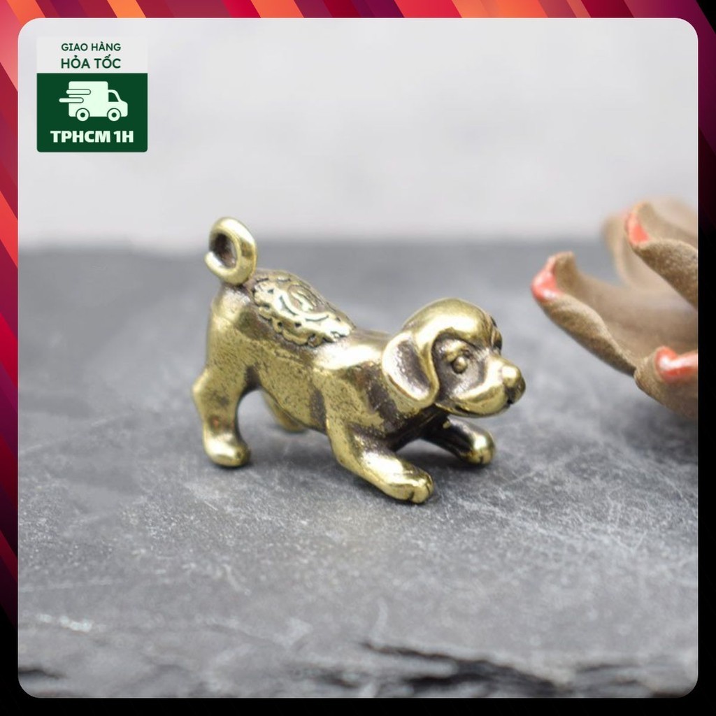 Tượng Đồng Thau Hình Cún Con (Kích Thước: 3.0cm x 2.2cm)