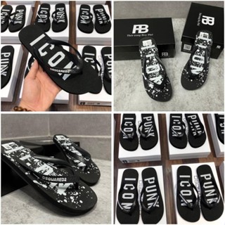 Dép Tông Nam DSQ Icon Họa Tiết, tông xỏ ngón chứ icon đen trắng basic cực chất đi biển, đi dạo phố