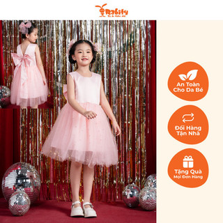 Đầm váy công chúa ngắn tay bé gái đầm công chúa phối ren, thắt nơ cho bé gái dự tiệc Rabity 93809