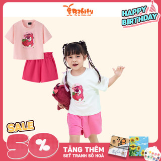 (14-25kg) Bộ quần áo bé gái hình gấu dâu lotso Rabity bộ quần áo ngắn tay bé gái xinh xắn Rabity 560.006